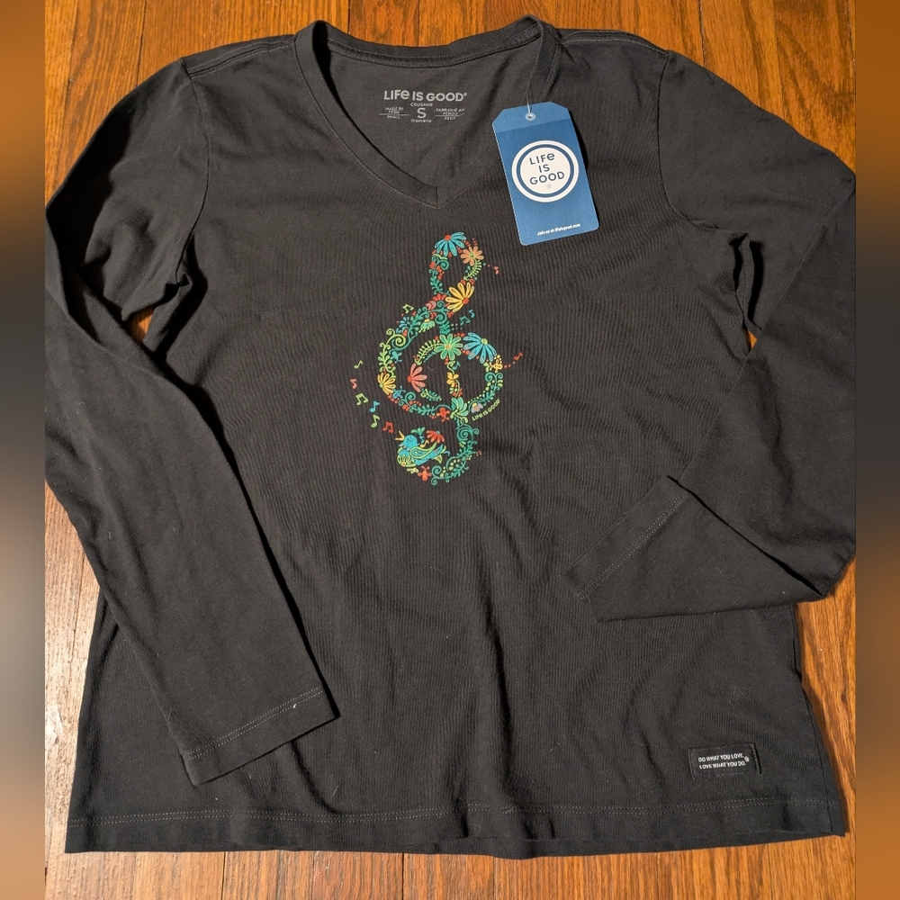 NWLife is Good Wildflower G Clef Music Note Long Sleeve Tshirt S